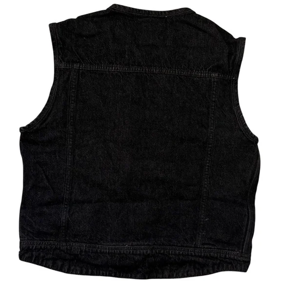 Black Denim motorcycle vest zip front closure layering club-style Youth-Large - Picture 2 of 6
